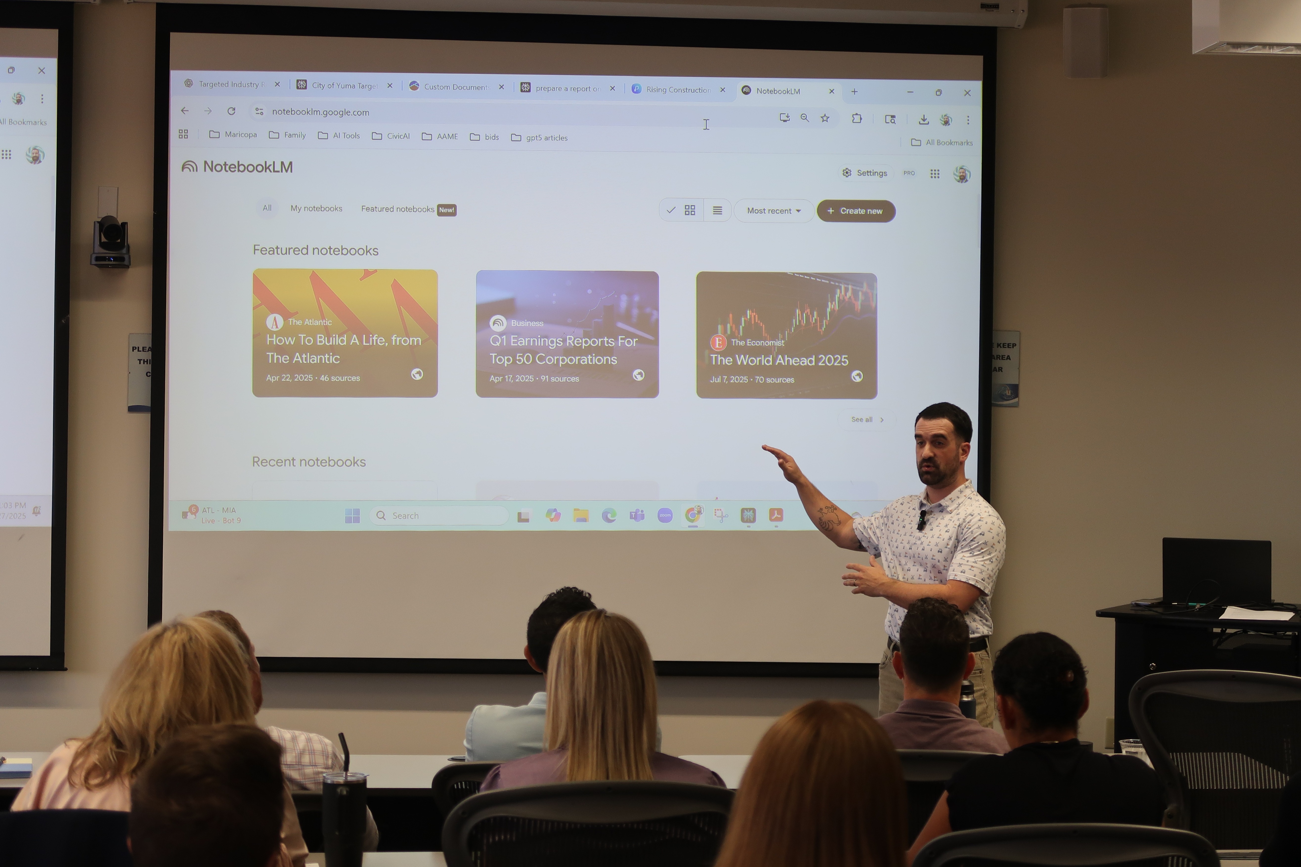 Micah Gaudet presenting to an audience